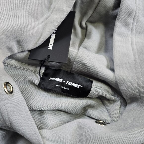 Homme + Femme Hoodie Unisex 3XL Gray Oversized Raw Hem Cotton Sweatshirt - Picture 7 of 12